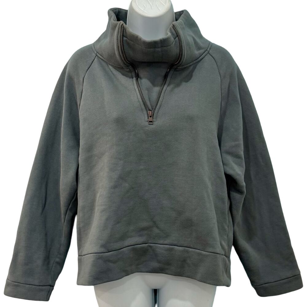 MPG Sport Beckon Gray Green 1/4 Zip Cropped Sweatshirt sz M Athleisure Oversize